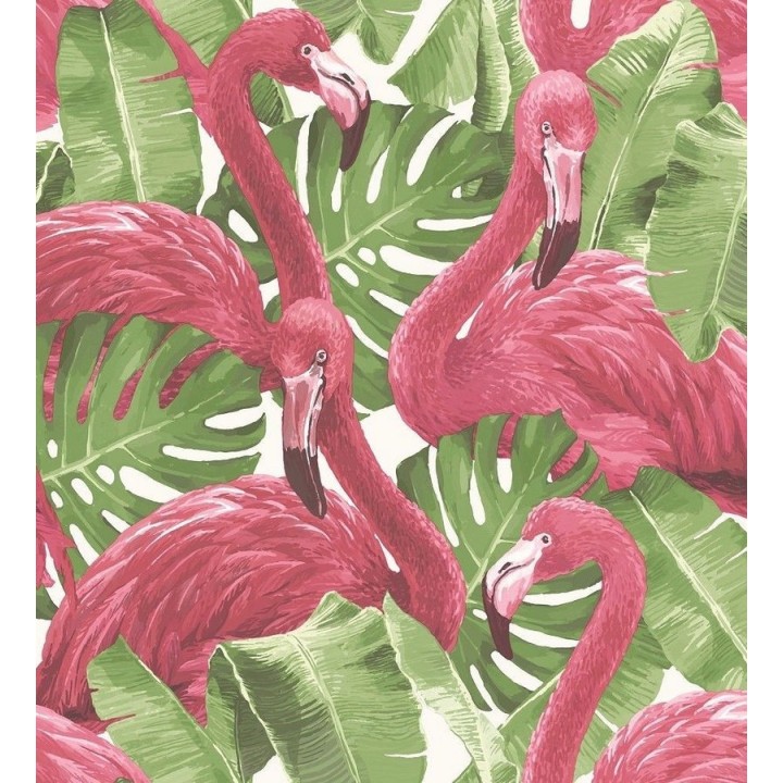 Papel pintado flamencos y hojas estilo tropical  - Flamingo Queen 124169