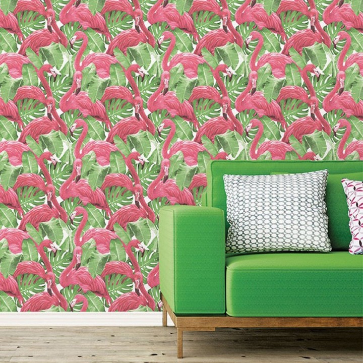 Papel pintado flamencos y hojas estilo tropical  - Flamingo Queen 124169