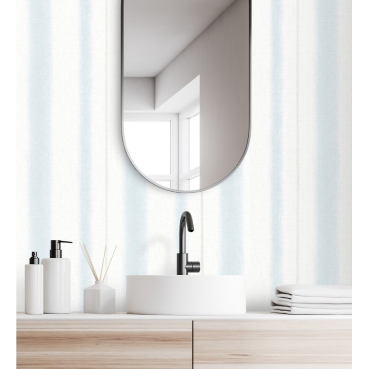 Papel pintado de rayas difuminadas en tonos celeste - Ibizan Stripes 683023