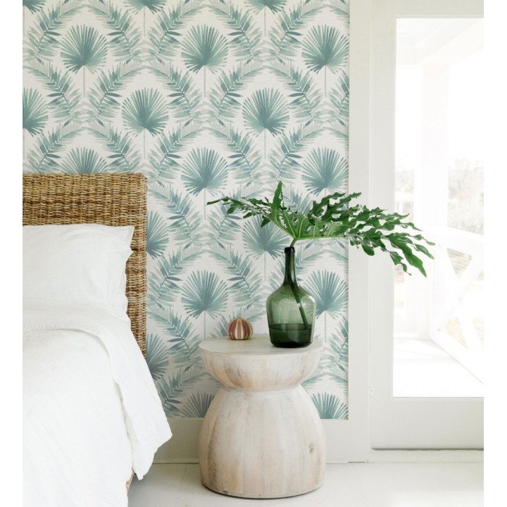Papel pintado hojas de palmera tonos verde agua - Aloha Palm 683025
