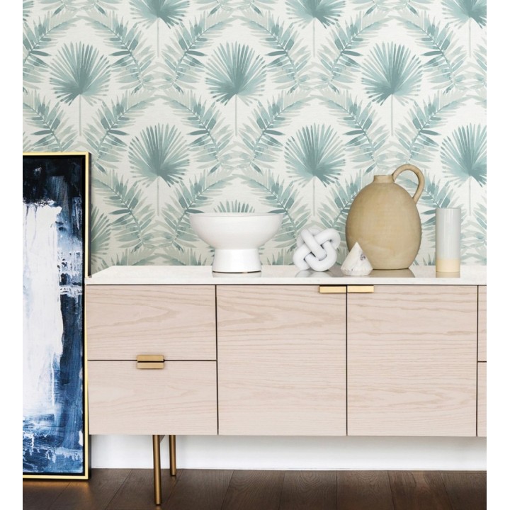 Papel pintado hojas de palmera tonos verde agua - Aloha Palm 683025