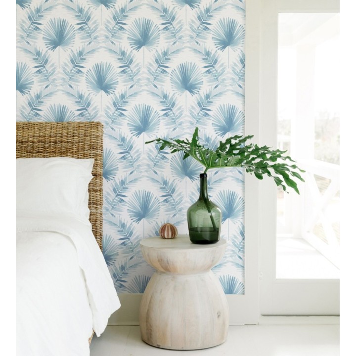 Papel pintado hojas de palmera tonos azules - Aloha Palm 683029