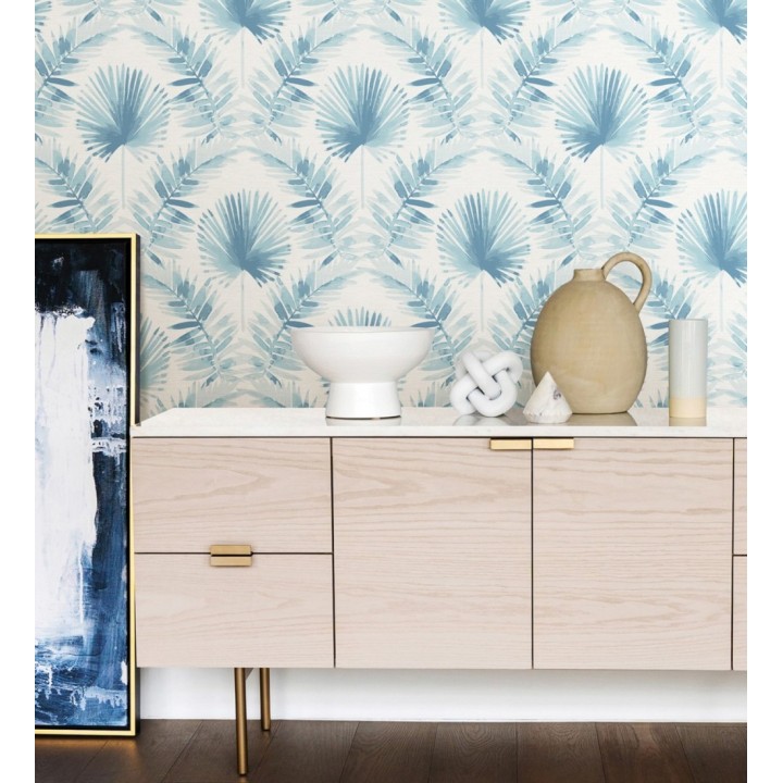 Papel pintado hojas de palmera tonos azules - Aloha Palm 683029