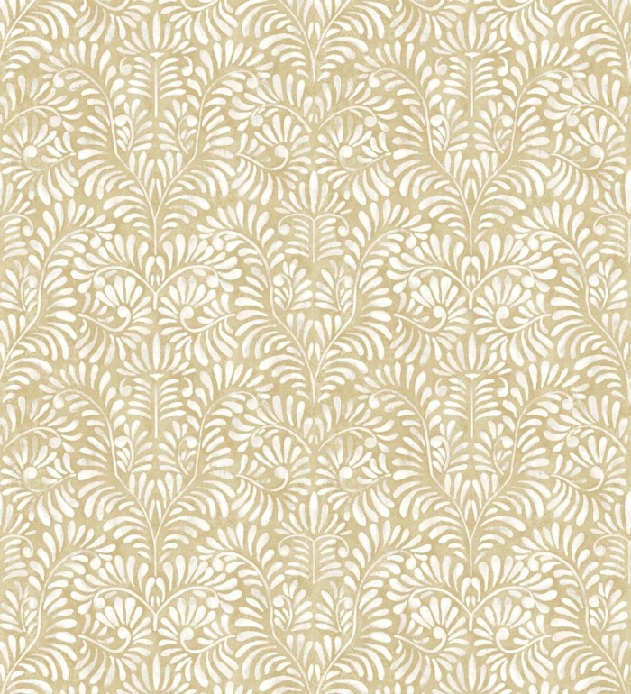 Papel pintado diseño ornamental de hojas fondo tonos arena - Florence Leaves 683030