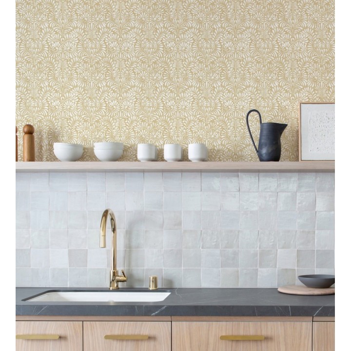 Papel pintado diseño ornamental de hojas fondo tonos arena - Florence Leaves 683030