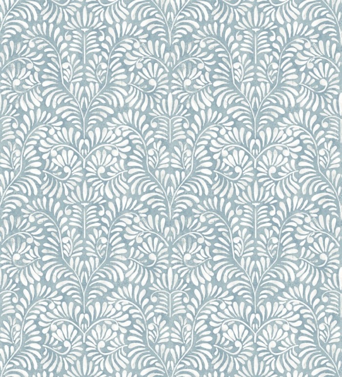 Papel pintado diseño ornamental de hojas fondo tonos azules - Florence Leaves 683031