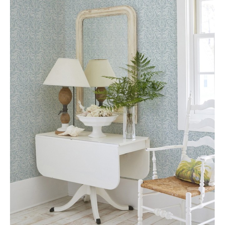 Papel pintado diseño ornamental de hojas fondo tonos azules - Florence Leaves 683031