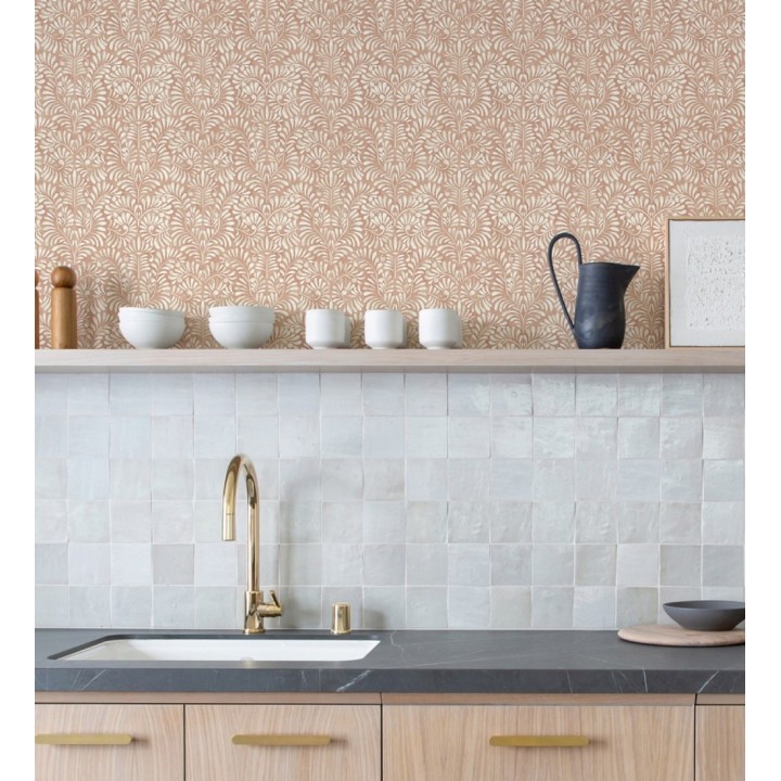 Papel pintado diseño ornamental de hojas fondo tonos tierra - Florence Leaves 683032