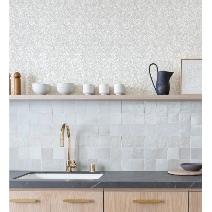 Papel pintado diseño ornamental de hojas fondo tonos grises - Florence Leaves 683034