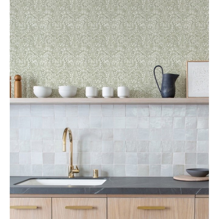 Papel pintado diseño ornamental de hojas fondo tonos verdes - Florence Leaves 683035