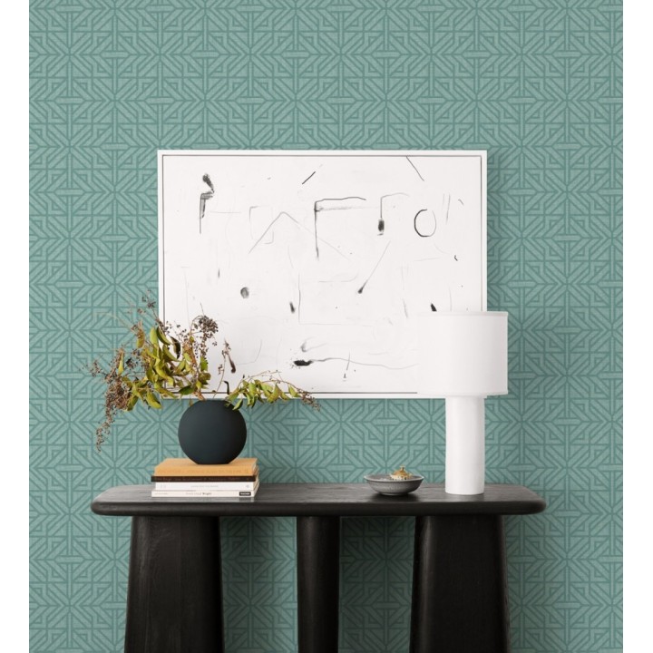 Papel pintado con diseño arquitectónico color turquesa - Hakon Symmetry 683041