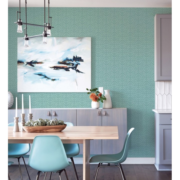 Papel pintado con diseño arquitectónico color turquesa - Hakon Symmetry 683041