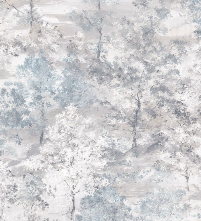 Papel pintado árboles de acuarela en tonos celestes y grises - Norman Forest 124194