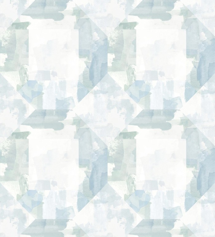 Papel pintado geométrico en acuarela suave con tonos azules - Kyoto Dimensions 683059