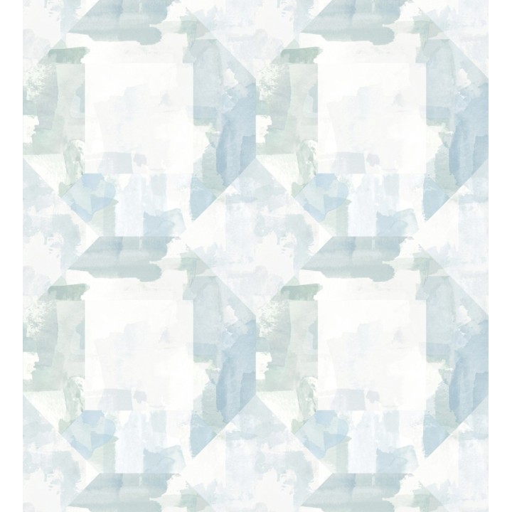 Papel pintado geométrico en acuarela suave con tonos azules - Kyoto Dimensions 683059