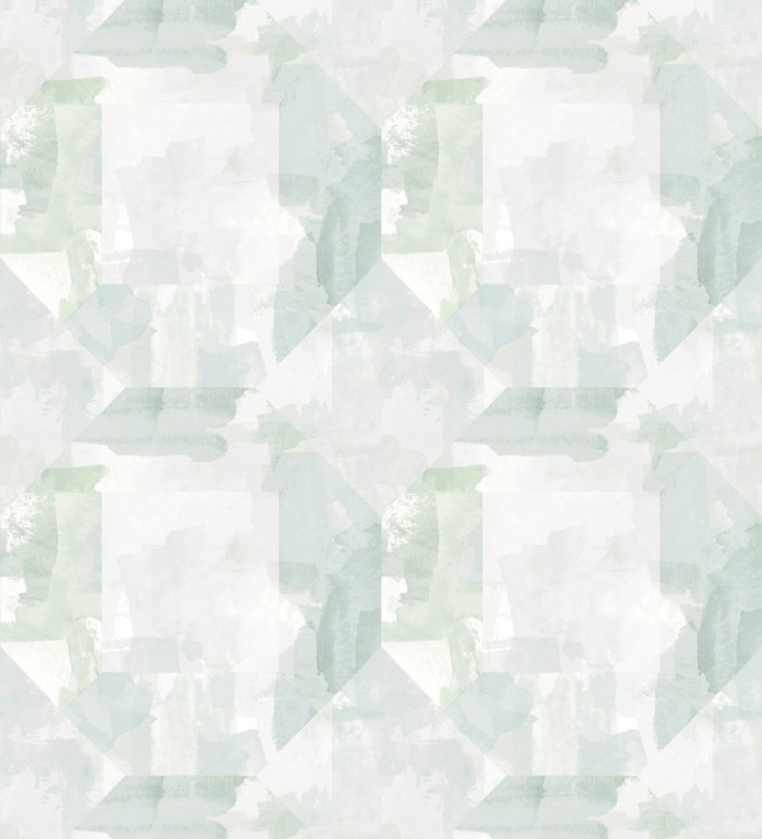 Papel pintado geométrico en acuarela suave con tonos verde agua - Kyoto Dimensions 683060