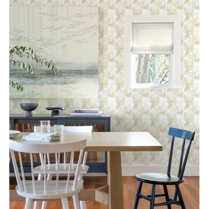 Papel pintado geométrico en acuarela suave con tonos amarillos - Kyoto Dimensions 683061