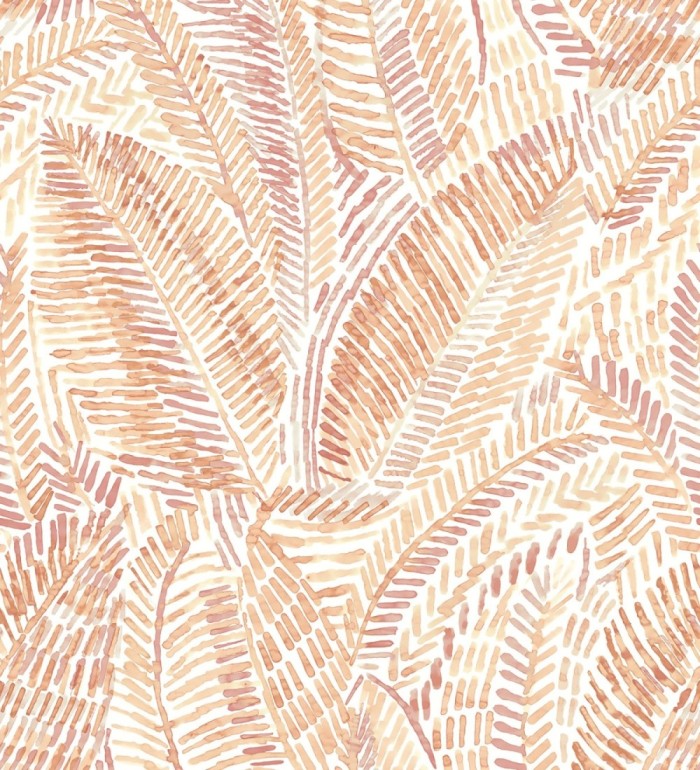 Papel pintado de hojas tropicales en tonos suaves anaranjados - Copacabana Leaves 683062