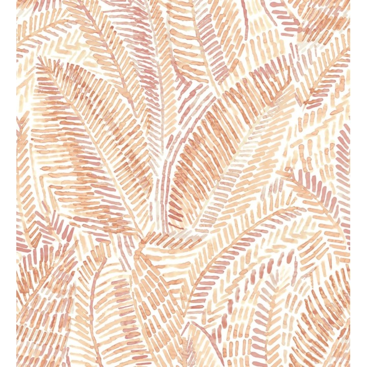 Papel pintado de hojas tropicales en tonos suaves anaranjados - Copacabana Leaves 683062