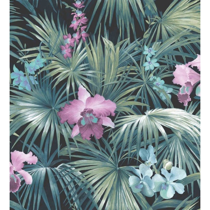 Papel pintado hojas de la jungla dominicana verde pálido y lila - Dominican Jungle 124196