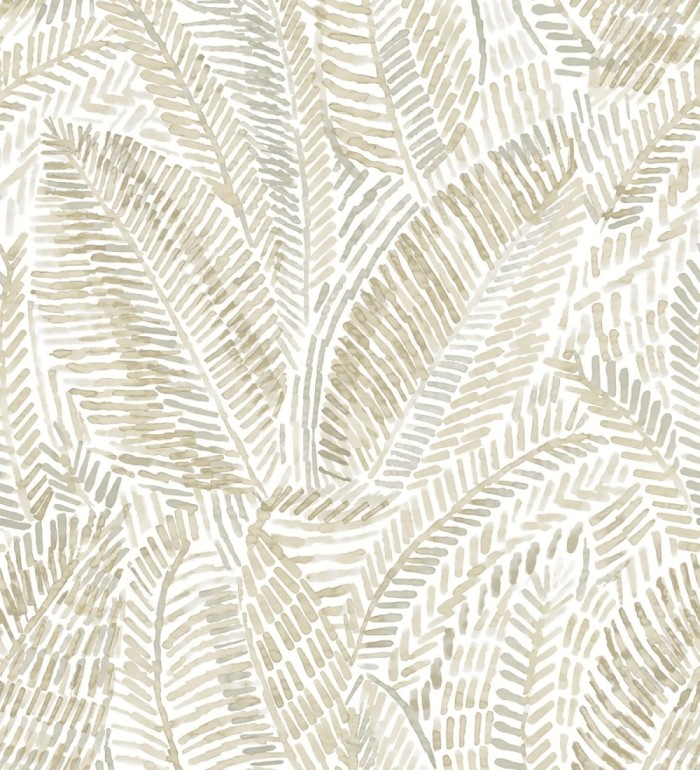 Papel pintado de hojas tropicales en tonos suaves beige - Copacabana Leaves 683065