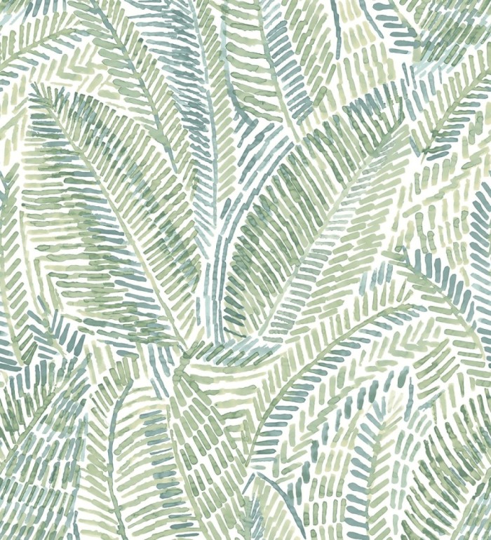 Papel pintado de hojas tropicales en tonos suaves verdes - Copacabana Leaves 683066