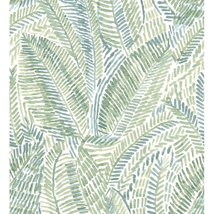 Papel pintado de hojas tropicales en tonos suaves verdes - Copacabana Leaves 683066