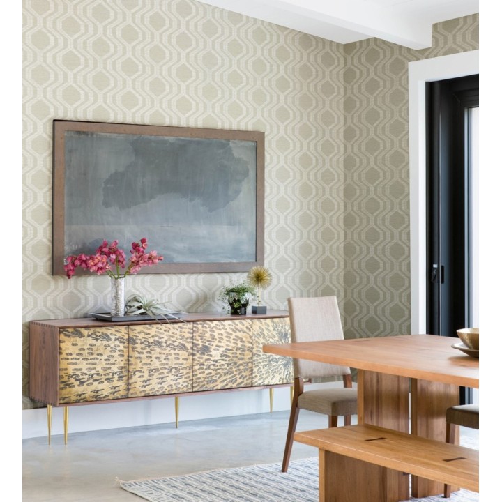 Papel pintado con diseño de hexágonos texturizados en tonos beige - Hexagon Harmony 683070