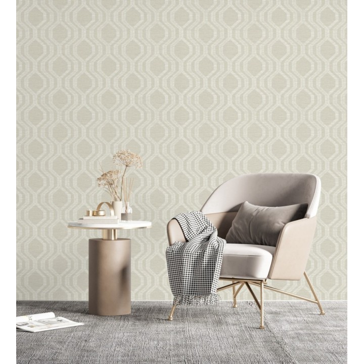 Papel pintado con diseño de hexágonos texturizados en tonos beige - Hexagon Harmony 683070