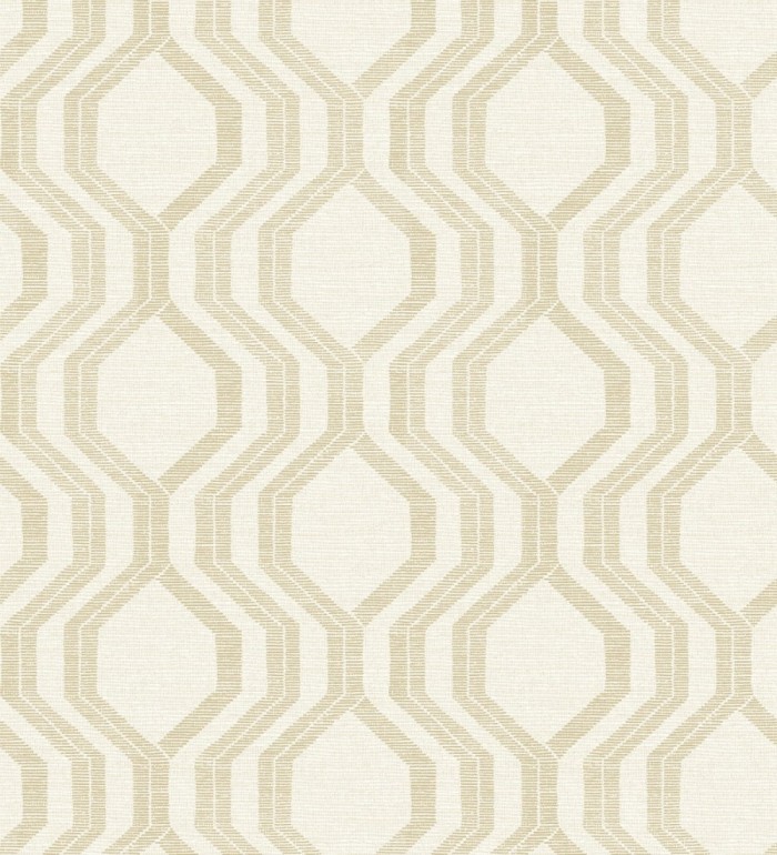 Papel pintado con diseño de hexágonos texturizados en tonos dorados y blanco roto - Hexagon Harmony 683073