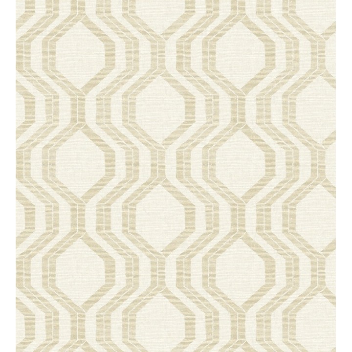 Papel pintado con diseño de hexágonos texturizados en tonos dorados y blanco roto - Hexagon Harmony 683073