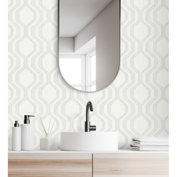 Papel pintado con diseño de hexágonos texturizados en tonos grises y blancos - Hexagon Harmony 683074