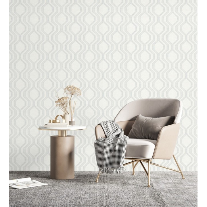 Papel pintado con diseño de hexágonos texturizados en tonos grises y blancos - Hexagon Harmony 683074