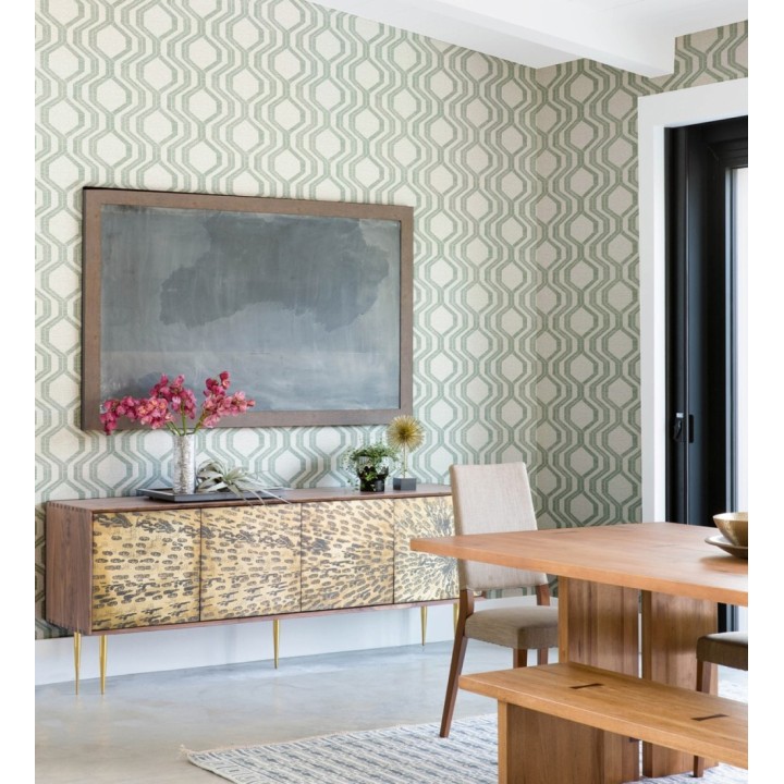 Papel pintado con diseño de hexágonos texturizados en tonos verde y grises - Hexagon Harmony 683075