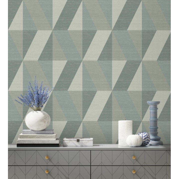 Papel pintado geométricos de rombos grandes en tonos verdes y grises claros - New Kepler 683076