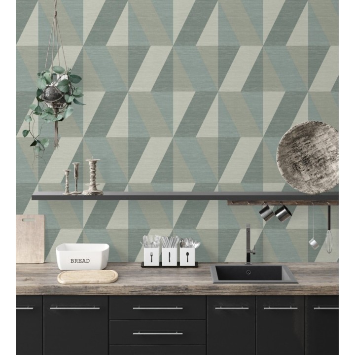 Papel pintado geométricos de rombos grandes en tonos verdes y grises claros - New Kepler 683076