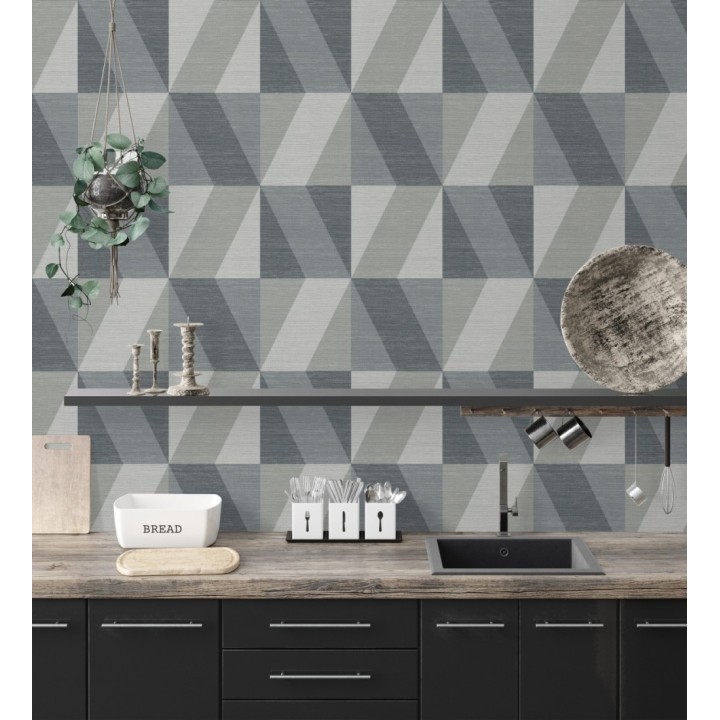 Papel pintado geométricos de rombos grandes en tonos azules y grises - New Kepler 683079