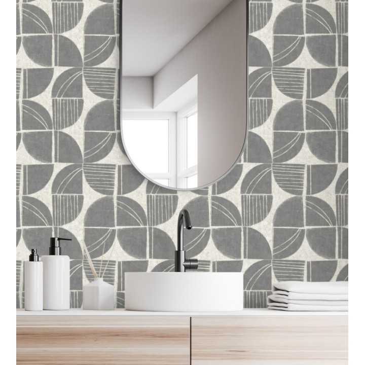 Papel pintado geométrico de inspiración africana gris pizarra - Tribal Harmony 683080