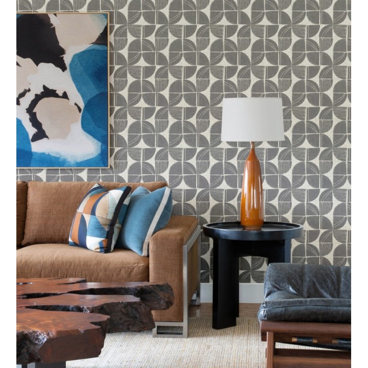 Papel pintado geométrico de inspiración africana gris pizarra - Tribal Harmony 683080