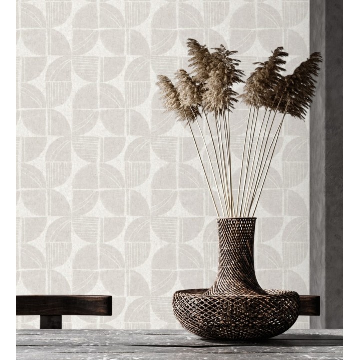 Papel pintado geométrico de inspiración africana beige claro - Tribal Harmony 683081