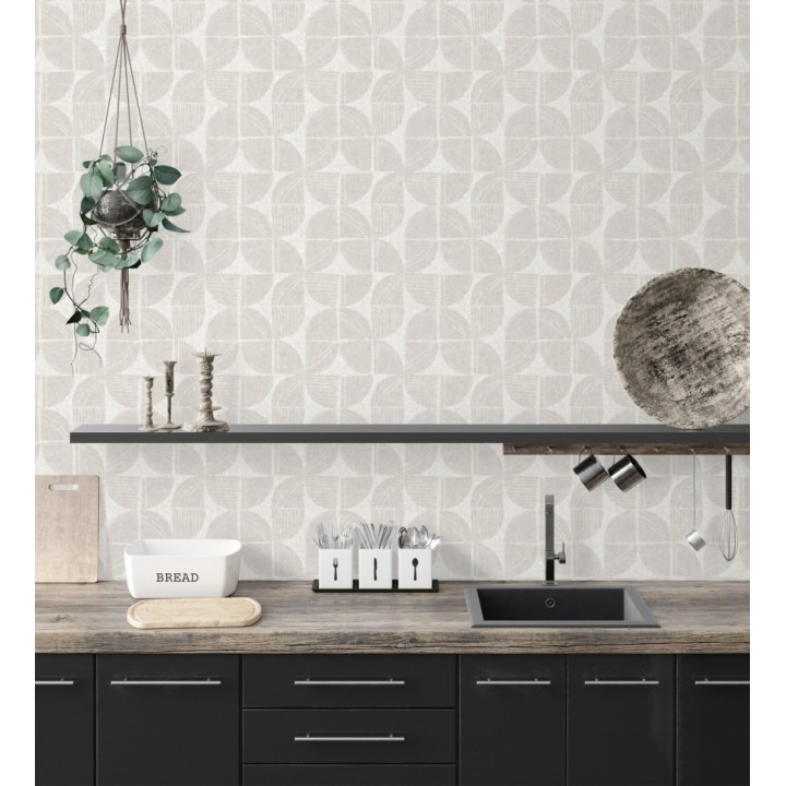 Papel pintado geométrico de inspiración africana beige claro - Tribal Harmony 683081