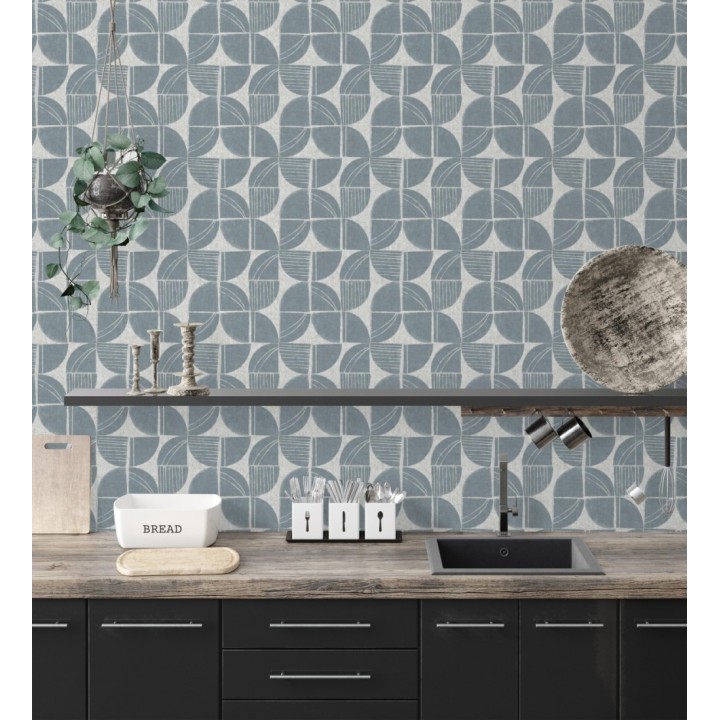 Papel pintado geométrico de inspiración africana azul petróleo - Tribal Harmony 683082