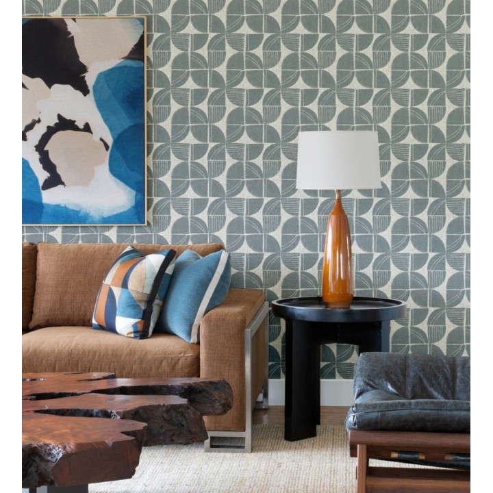 Papel pintado geométrico de inspiración africana azul petróleo - Tribal Harmony 683082