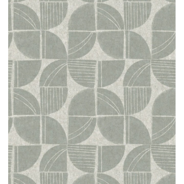 Papel pintado geométrico de inspiración africana verde salvia - Tribal Harmony 683083