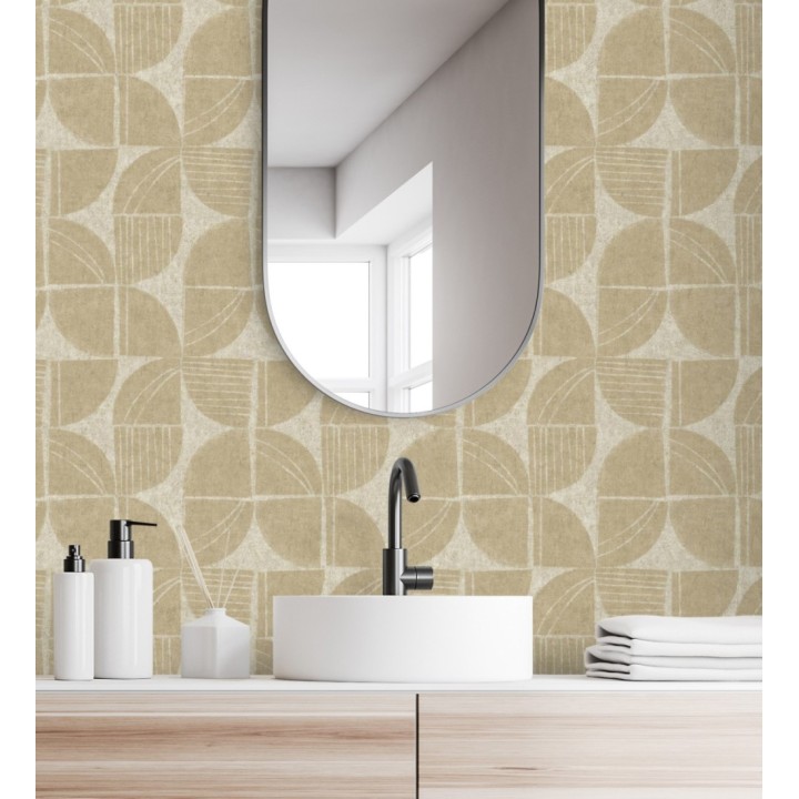 Papel pintado geométrico de inspiración africana color mostaza - Tribal Harmony 683084