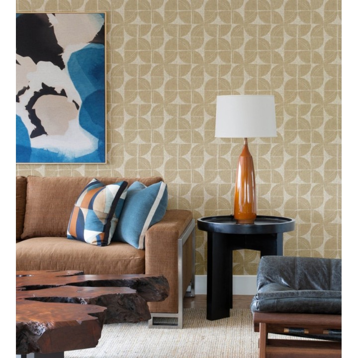 Papel pintado geométrico de inspiración africana color mostaza - Tribal Harmony 683084