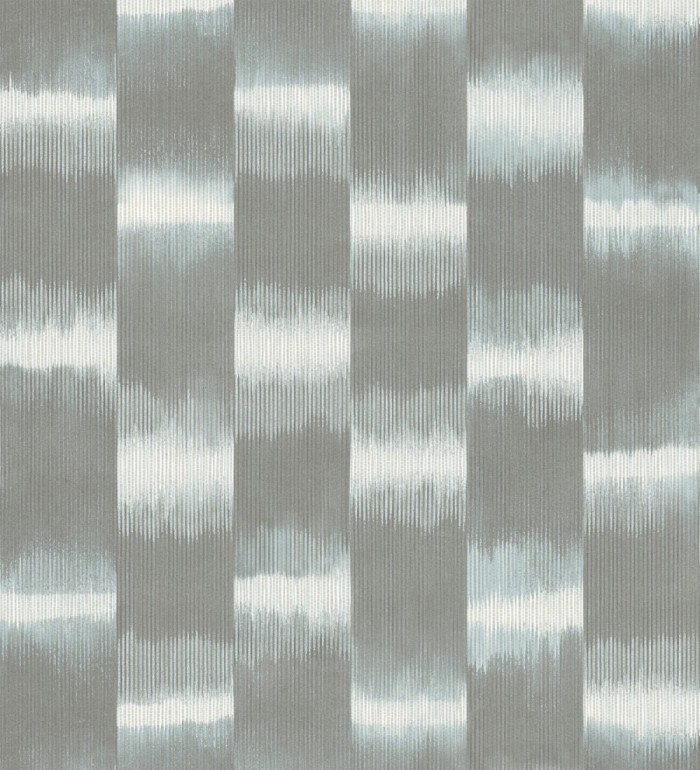 Papel pintado de rayas difuminadas con textura estilo Ikat tonos grises y verde agua - Nebula Glow 683085