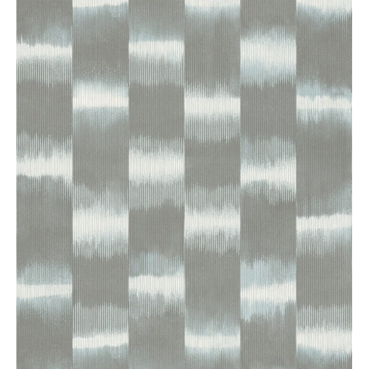 Papel pintado de rayas difuminadas con textura estilo Ikat tonos grises y verde agua - Nebula Glow 683085