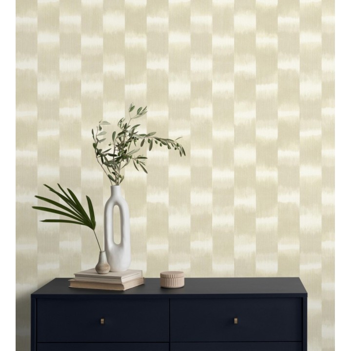 Papel pintado de rayas difuminadas con textura estilo Ikat tonos mostaza - Nebula Glow 683088