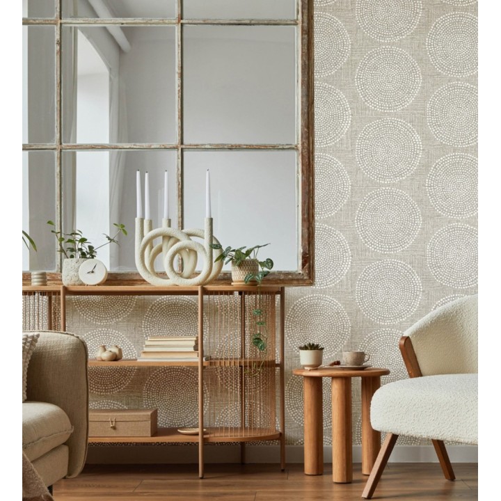 Papel pintado de circulo texturados estilo africano tonos beige oscuro - Maasai Circles 683090